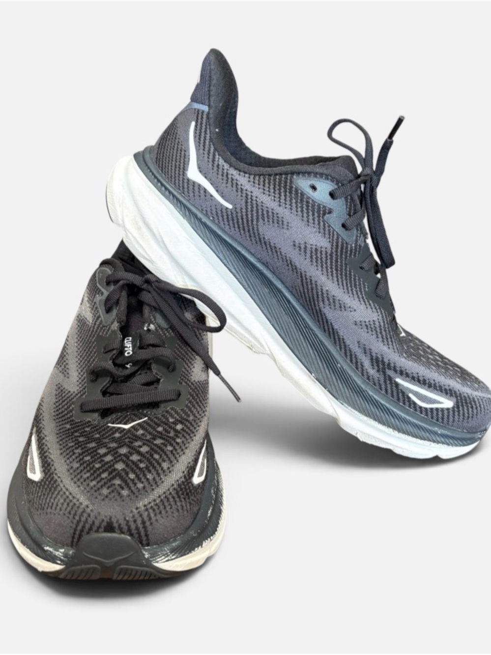 HOKA ONE ONE Clifton 9 Black White Cushioned Running Shoes Size 9.5